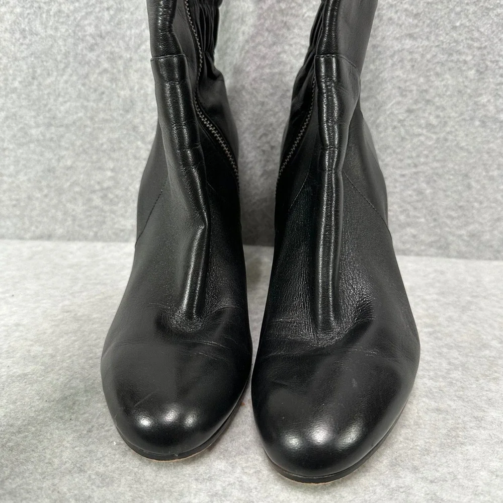 Michael Kors Black Leather Ruched Ankle Boots Chain Block Heel Womens 8.5M